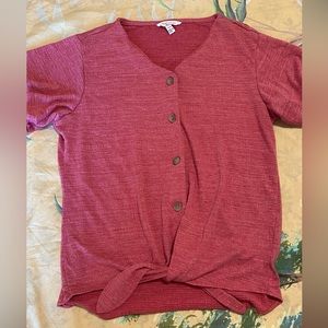 Short sleeve tie front shirt.